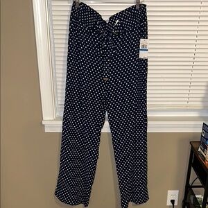 Navy and White Flowy Polka Dot Pants- Michael Kors